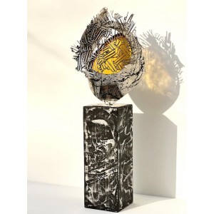 Shakil Ismail, 7 x 19 Inch, Metal Sculpture with Glass, Sculpture, AC-SKL-138